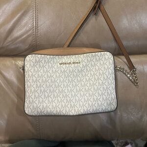 Michael Kors Cream and Brown Crossbody Bag